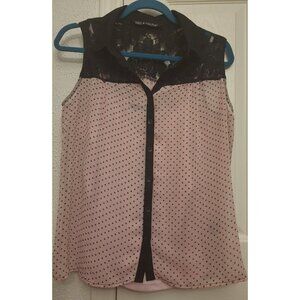 Zac & Rachel Pink Black Lace Size Medium TWO Piece Sheer Top Blouse Tank SET